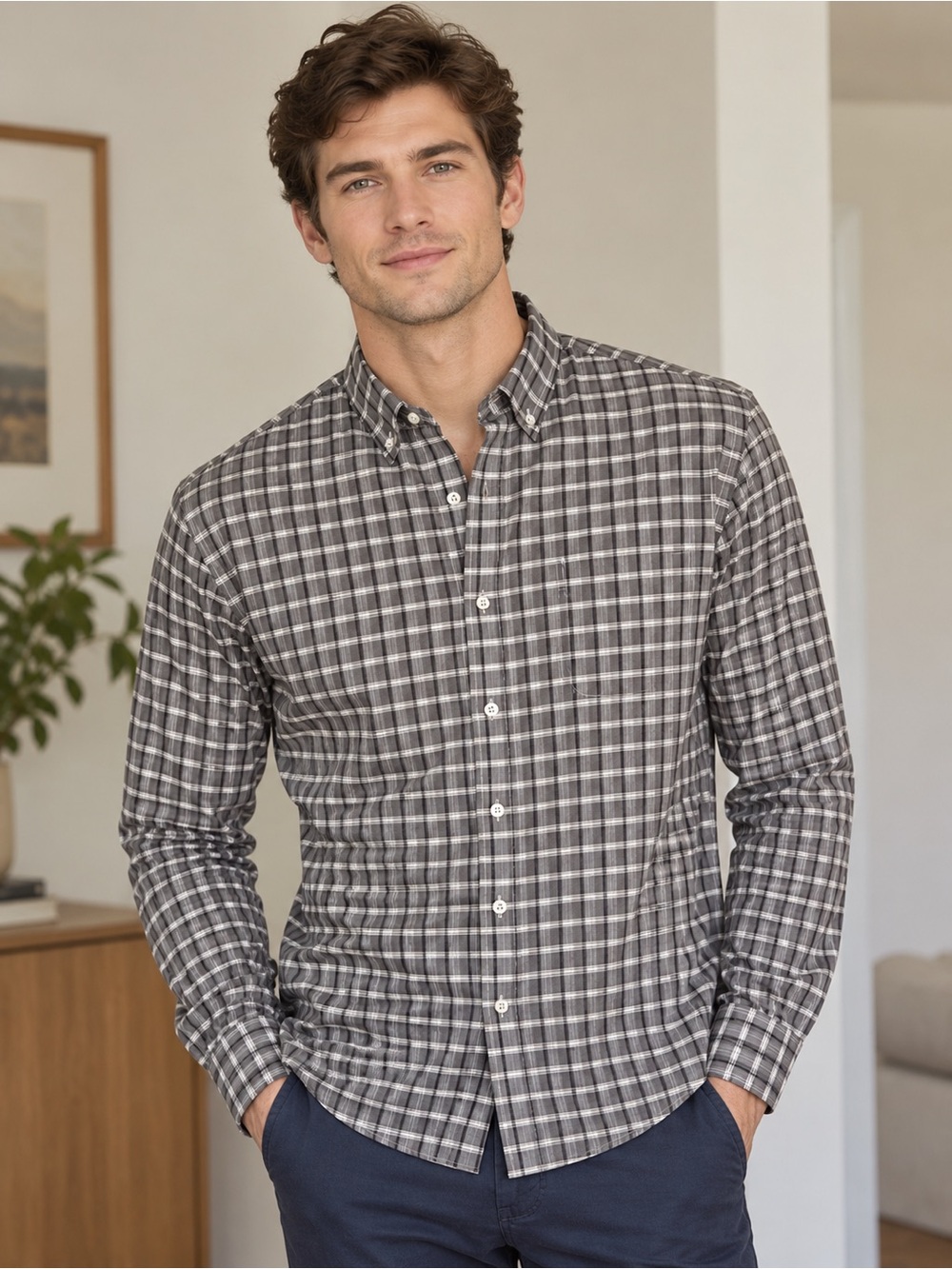 Denver Hayes Gray Plaid Button-Down Shirt